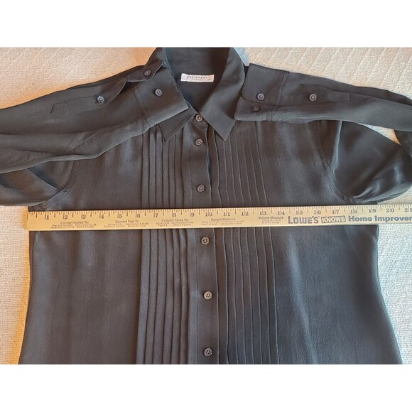 Equipment Femme XS 100% Silk Black Pintuck Button Down Blouse Top Soft Signature - Picture 8 of 10
